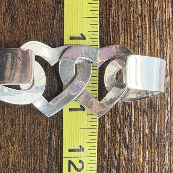 VTG Solid Sterling Silver 925 Heart Link Open Cuff Bracelet Size 7.5" Fit - Picture 13 of 14